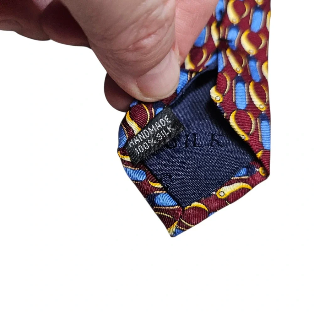 Roberta Baldini Firenze‎ Silk Necktie Burgundy Blue Yellow Geometric Pattern